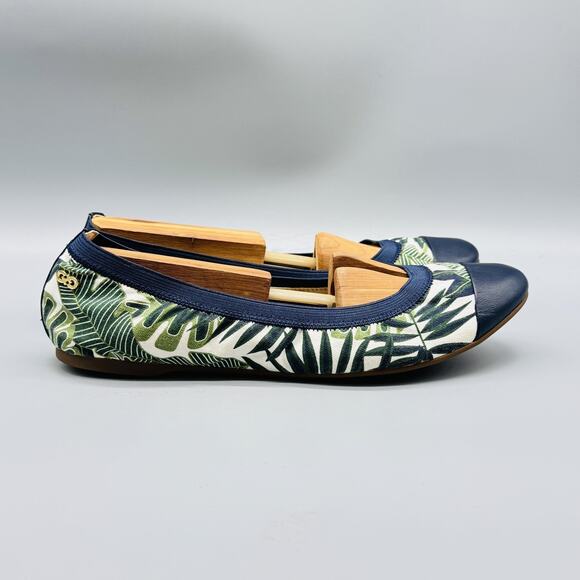 Cole Haan Shoes Womens 10 Green Blue Elbridge Ballet Flats Palm Print Cap Toe - Picture 1 of 13